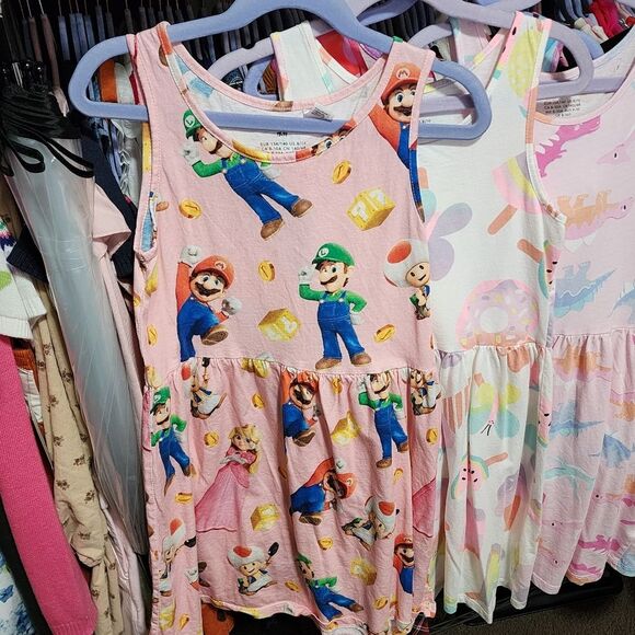 H&M Girls Super Mario World Luigi Toad Pink Cotton Tank Top Dress Size 8-10 - Picture 3 of 3